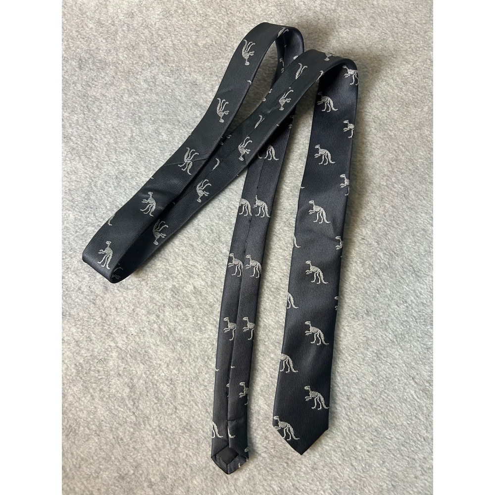 Sovereign Code Mens Black Dinosaur Skeleton Embroidered Skinny Necktie Novelty‎